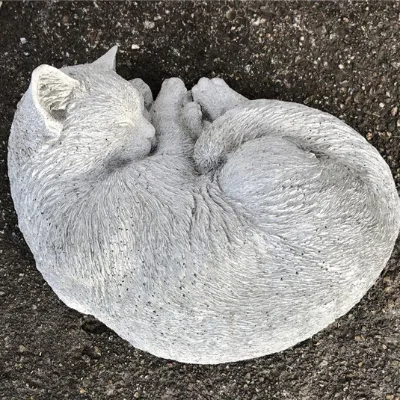 Cat Statue, Concrete Cat Figure, Garden Statues, Napping Cat, Memorial, Hand Made, Garden Decor