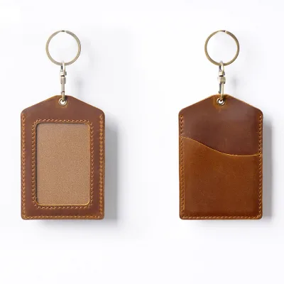 Genuine Leather Card case Crazy Horse Leather Name Tag Public Transport Card Holder Vintage Style Work ID Card Holder