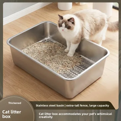 No-scooping Square Cat Litter Box PP Material Built-in Filter Spacious Large Size Household Pet Toilet Supplies