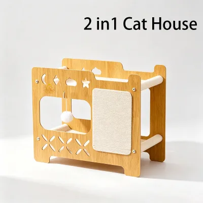 EUR VET 1-level Wood Cat Scratching Post Bed House-Durable Lint-Free Scratch-Resistant Upright Design All Seasons Use Carton