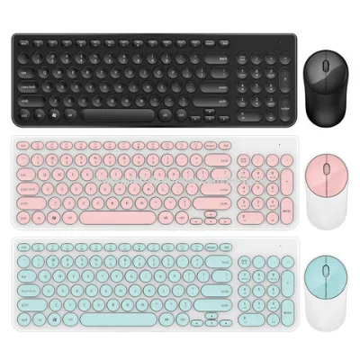 Mixed color 2.4G wireless keyboard and mouse combo,round keycaps, silent mouse