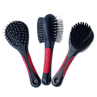 Double-Sided Bamboo and Wood Cat Massage Brush Self-Cleaning Rubber Grooming Tool for Pet Hair Removal Dog Hair Brushing