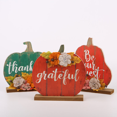 Thanksgiving Pumpkin Shape Wooden Craft Ornaments Harvest Festival Scene Decoration Wood Products Ornaments Manufacturers Wholes