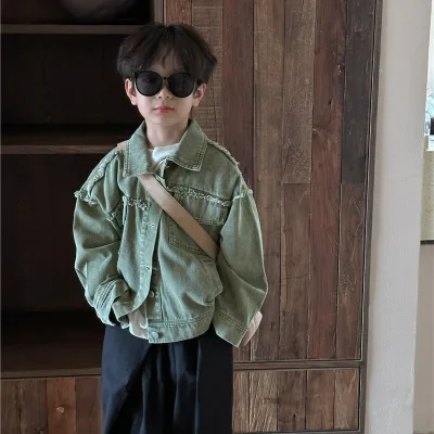 Children's Coat 2024 Spring New Retro Furred Jacket for Boys and Girls Baby Korean Alphabet Patch Embroidered Jacket