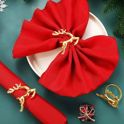 Christmas Napkin Rings Set Table Decoration with Tree Reindeer Snowflake Designs for Hotel Banquets Catering Bulk