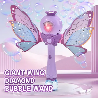 Bemay Toy Fairy Soap Bubble Wand with Detachable Wings Automatic Blower with Lights & Music Plastic for Kids 3+