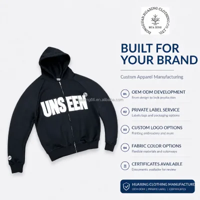 Mens Black Oversized Full Zip Hoodie Graphic Print Streetwear Sweatshirt Custom Logo OEM ODM Private Label Clothing Manufacturer