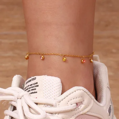 Gold Plated Bohemian Tassel Bracelet Anklet with Crystal and Diamond Drop Charms Summer Beach Foot Chain Jewelry