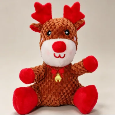 Christmas Reindeer Plush Dog Chew Toy Sound-Activated Interactive Features Tamper-Proof Separation Anxiety Relief for Companion