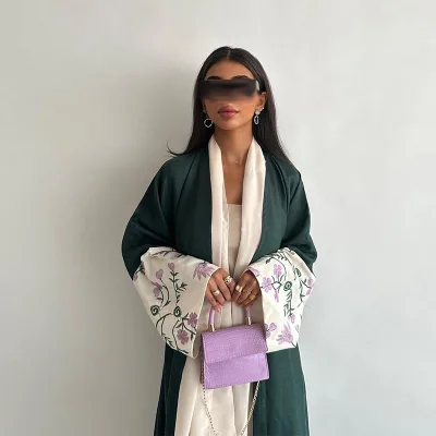Wholesale Factory EID Modest Abaya Muslim Women Dress Turkey Malaysia Nida Luxury Floral Embroidery Sleeves Dubai Abaya Dress