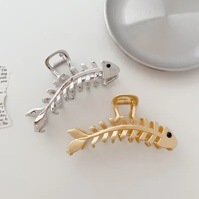 Wholesale New Style Fishbone Hairpin Simple Headdress Hairpin Catch Shark Gold Metal Claw Hair Clips