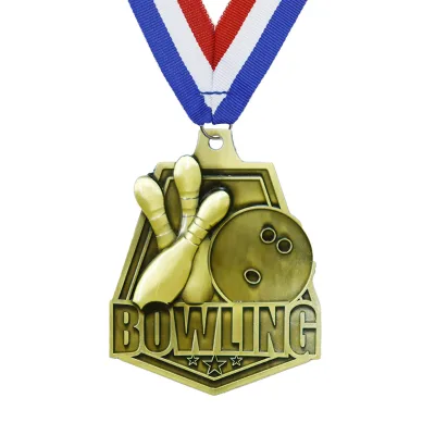 Factory Stock Engraved Die Cast Metal Sports Bowling Medals with Die Cutting Printing Custom Plating 3D Shape