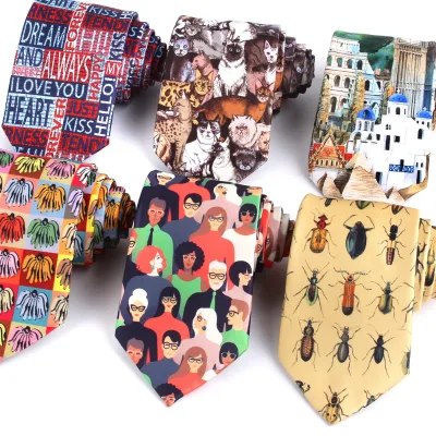 Fashionable Printed Portraits of People and Animals on 8-cm Polyester Ties for Both Men and Women for Parties and Wedding