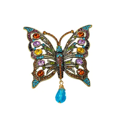 New European American Vintage-style Animal butterfly Brooches Crystal Pendants Rhinestone-set Oversized Insects Party Gift
