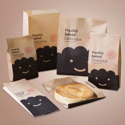Private Label Custom Print Window Kraft Paper Bread Packaging Bag Recyclable Tin Tie Bakery Storage Pouch