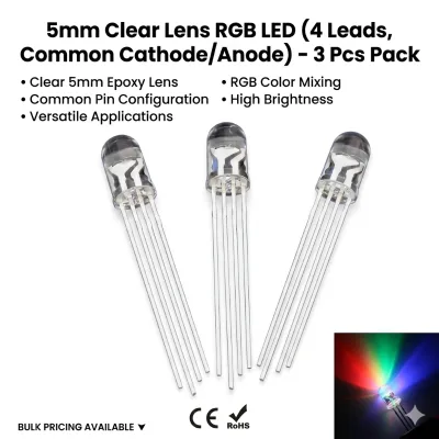 Vanfun 3mm Dome-Shaped Transparent LED Light Bulb Blinking Lamp Tube with Max. Reverse Voltage of 5V Hole Epoxy Resin Glue