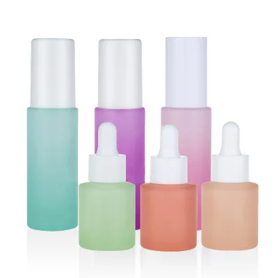 Luxury Cosmetic Oil Pump Bottle 20ml 30ml 40ml 50ml 60ml Thick Bottom Cylinder Green pink Purple Frosted Glass Serum Pump Bottle