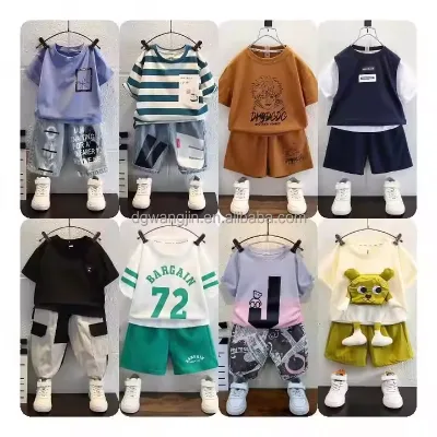 Children's T-shirt 2-piece Set 2025 Boys' Letter Printed Round Neck Set Children's Fashion Two-piece Set