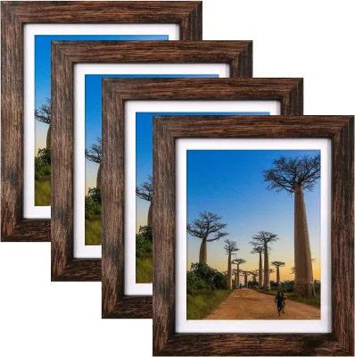 4-piece Wooden Photo Frame Set Creative Modern Design Eco-Friendly & Durable Simple Brown for Desktops/Walls Gift
