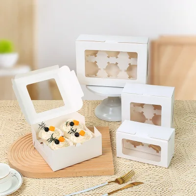 Wholesale Classic Food Grade 1-12 Holes Eco-Friendly Disposable Mailer Cupcake/Cake Packaging Boxes Custom Logo 12 PVC Window
