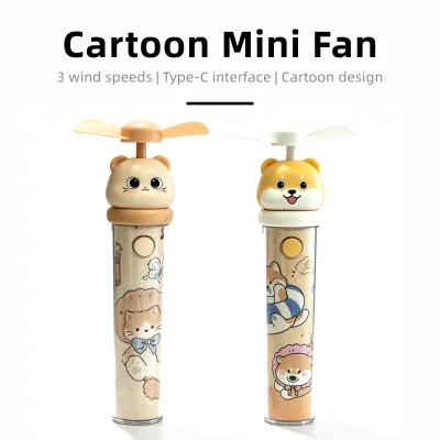 Cartoon Mini Handheld Fan with 3 Wind Speeds & Type-C Rechargeable Portable Durable Summer Gift
