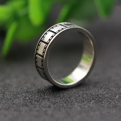 3d Engraved Photographic Film Ring Personalized Film Ring with Crystal Unisex Stainless Steel Ring Wholesale logo Custom