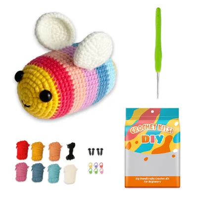 Beginner DIY Crochet Kit - 3 Adorable Colorful Bees Amigurumi Complete Yarn, Hook, Eyes & Step-by-Step Video Tutorial
