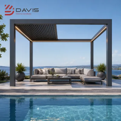 Factory Direct Retractable Aluminum Pergola Gazebo with Motorized Roof System, Custom OEM ODM Pavilion for Project Supply