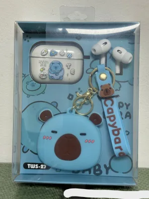 Linda New Creative Cartoon Capibala Wallet Keychain LED Indicator In Ear TWS Bluetooth Earphones Watch