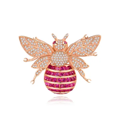 New Trendy CZ Diamond Invisible Setting Bee Charms Luxury Silver Jewelry Brooch for Women