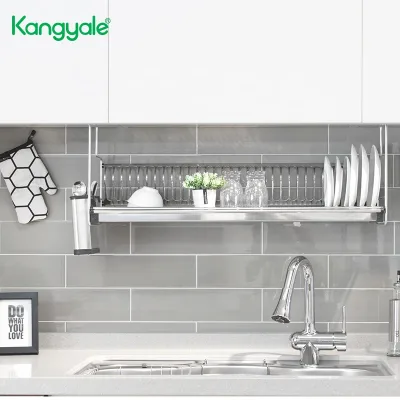 Kangyale Household Kitchen Shelf Wall Mounted Dish Drying Rack Cabinet Stainless Steel Kitchenware Dish Rack