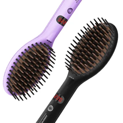 450 Degrees Portable Electric Hot Brush Hair Straightener with LCD Display  Nylon Brush Compact Design Custom Packaging
