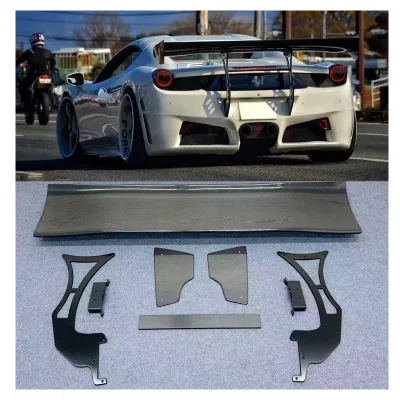 For Ferrari 430 458 488 SVR Style Rear GT Spoiler Wet Carbon Fiber Install the GT Rear Wing with Perforated Screws