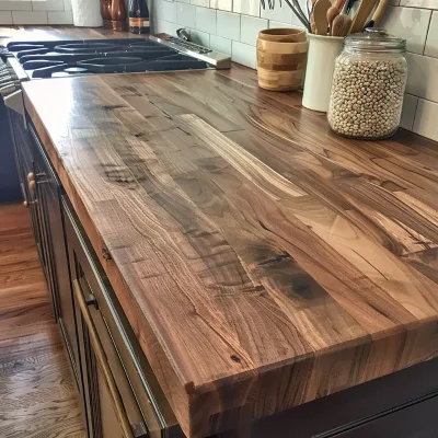 Custom Made South American Walnut Wood Butcher Block Countertops Kitchen Vanity Tops & Table Tops with Finger Joint Design