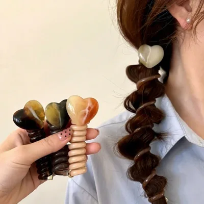 Braided Telephone Wire Hair Bands Heart Straight Spiral No Crease Elastics Ponytail Hair Rope