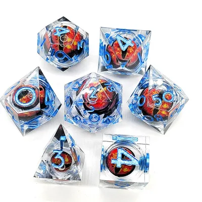 7pcs Dungeons and Dragons Assorted Dnd Liquid Core Moving Eye Sharp-dice Sets Bulk Red