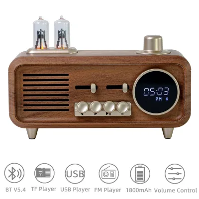 Classic Retro FM Radio Clock with Alarm Time Display Portable for Internet Radio Bamboo & Plastic Battery Powered