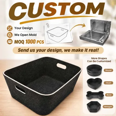 Custom Sustainable Eco Healthy 100% Polyester Foldable Rectangle Felt Storage Basket Large Capacity Organizer Bin OEM ODM