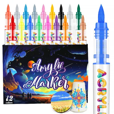 Soft Head Acrylic Marker Pen 12 24 Colors Erasable Liquid Ink Large Capacity Art Drawing DIY Supplies