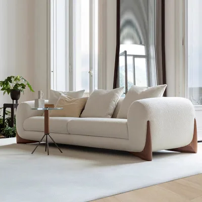 Customizable Modern Three-Seater Wooden Sofa Set Fabric Modular Living Room Furniture Design Bed Feature