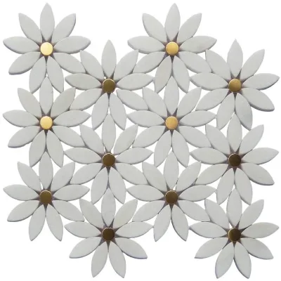 Hand Made Wholesale Glass/Ceramics Bathroom Wall Marble Mosaic Tile Mixed Color Flower Modern Style Wear-Resistant Waterpoorf