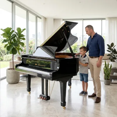 Gloss Black Polished Grand Piano Grand Piano with Roslau Strings with Slow Fall Board