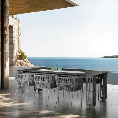 Modern Nordic Design Outdoor Patio Furniture Dining Set with 6 Luxury Chairs & Glass Table for Hotels & Villas