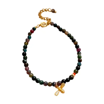 Natural Tourmaline Red Stone Zircon Bee Crystal Bracelet Niche Retro Style Bracelet Light Luxury High-end Hand Jewelry for Women