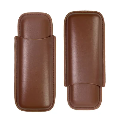 Stock 2-piece European American Style Mirror Matte Finish Cigar Case Set Portable Travel-size PU Leather Cigar Holder Humidity