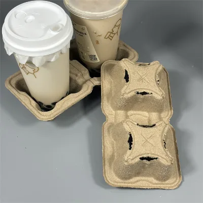Factory Direct 2 Holes Disposable Sugarcane Pulp Cup Holder Biodegradable Bagasse Paper Drinking Accessories