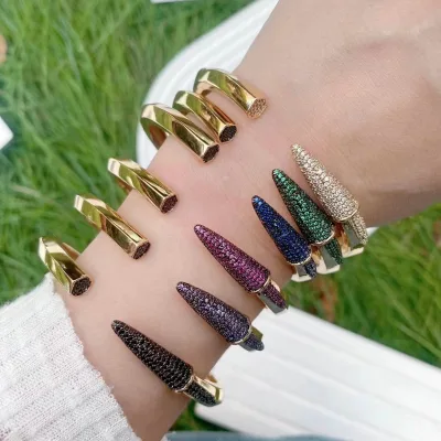 fashion rainbow cubic zirconia pave jewelry bangle dainty stone iced out open size bangles