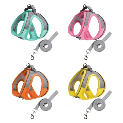2025 New Pet Cat and Dog Anti-break Leash Light Breathable Adjustable Integrated Wear Reflective Chest Tag Pet Chest Strap