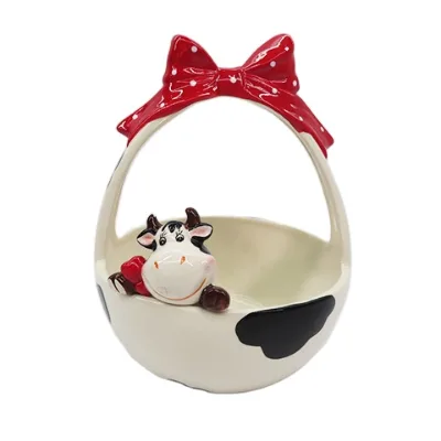 Customizable 3D Cow Shape Ceramic Fruit Bowl 3D Cow Shape Storage Basket for Fruit Perfect Gift & Craft