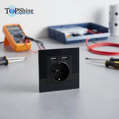 Topshine Crystal Glass Frame Dual USB Charging Port 2.1A With 16A German Socket